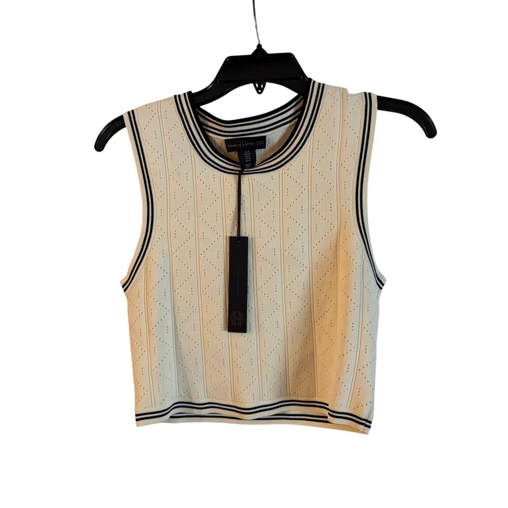 House of Harlow 1960 Pointelle Crop Top Sweater Vest Top Medium Academia NWT